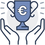 Zwei Hände halten eine Trophäe mit einem Euro-Zeichen als Symbolbild für Sonderzahlungen
