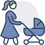 Betreuungsplatz Frau mit Kinderwagen als Symbolbild für einen Betreuungsplatz