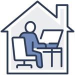 Mobiles Arbeiten Ein Mensch sitzt am Laptop im Haus – ein Symbolbild für mobiles arbeiten