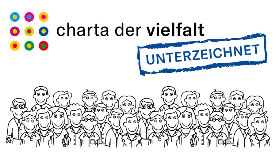 Das Logo der Charta der Vielfalt mit einem Siegel auf dem steht unterzeichnet